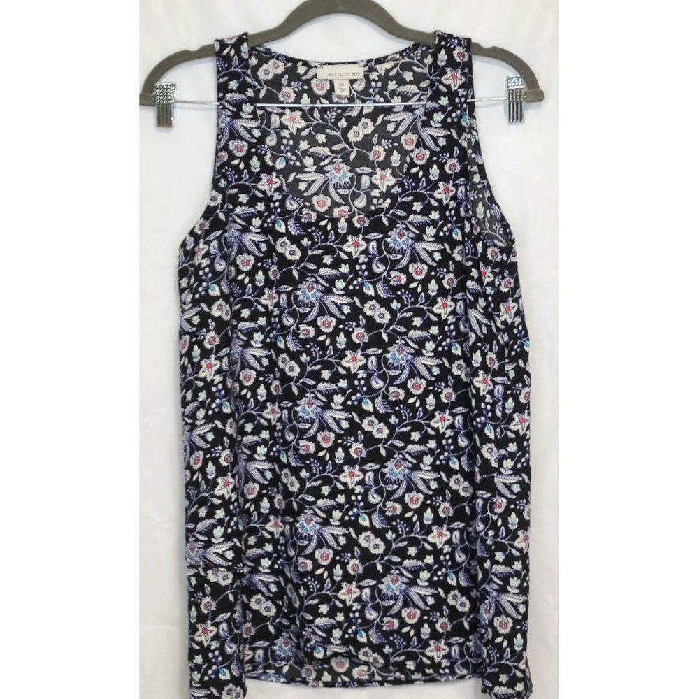Allison Joy Made in the USA Black Floral Sleeveless Top/Blouse Womens Size XS
